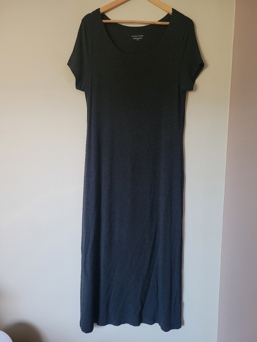 Eileen Fisher Charcoal Grey Scoop Neck Short Sleeve Maxi Dress Size Medium